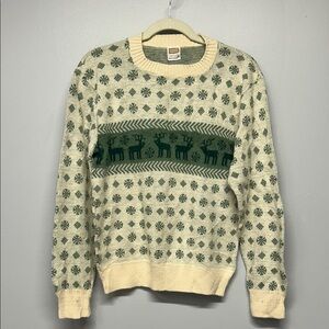 Men’s Vintage Novelty Reindeer Ski Sweater Christmas Winter Cabin Size Medium